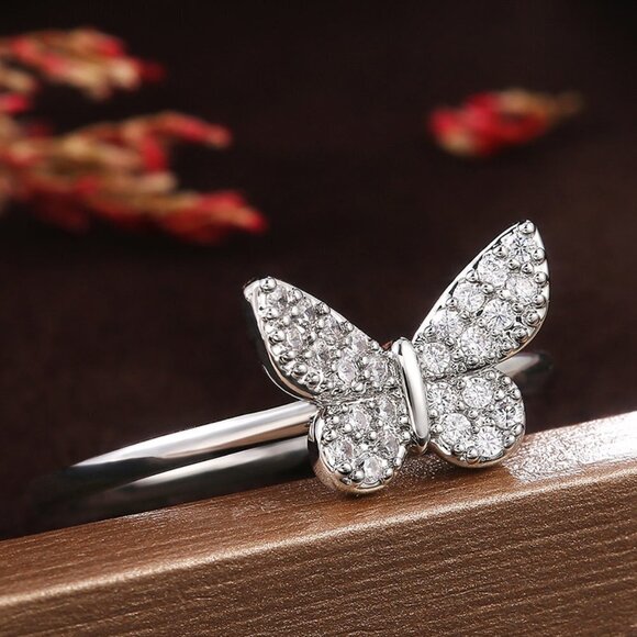 ⚡ Sweet Refine Butterfly Romantic Simple Silver Ring for Women, PD604 - Picture 2 of 7